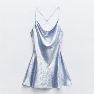 Zara Light Blue Foil Mini Dress - BNWT XS